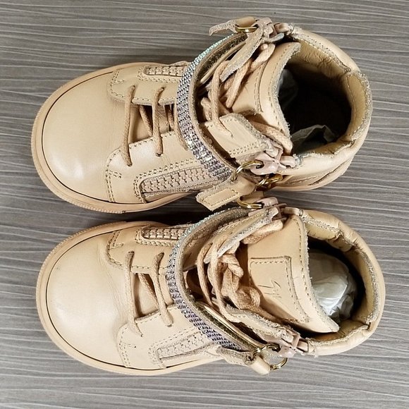 Giuseppe Zanotti Leather Crystal-Strap High-Top Sneaker, Toddler Size 6.5 / 22 - Picture 6 of 8